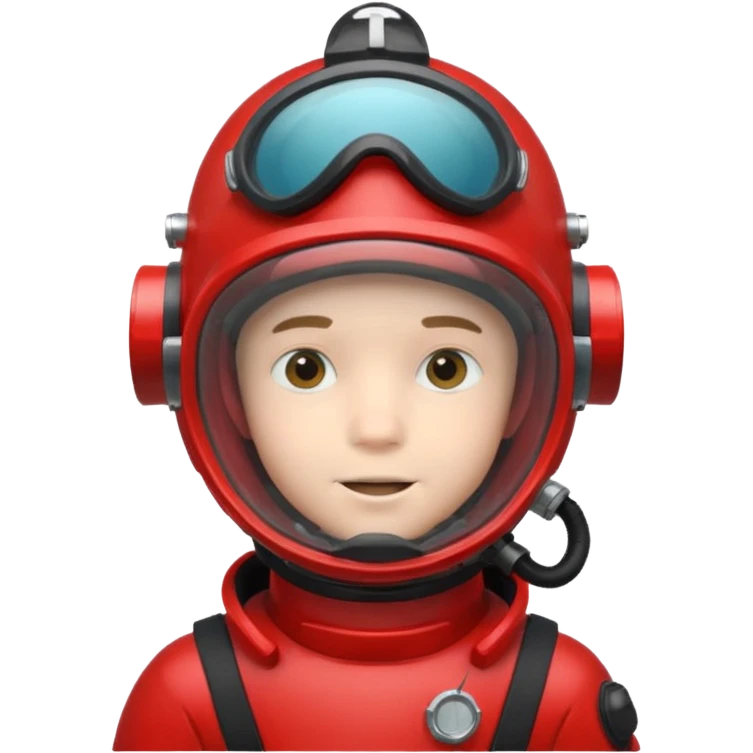 a boy  wearing a red scuba diving helmet with glass visor emoji