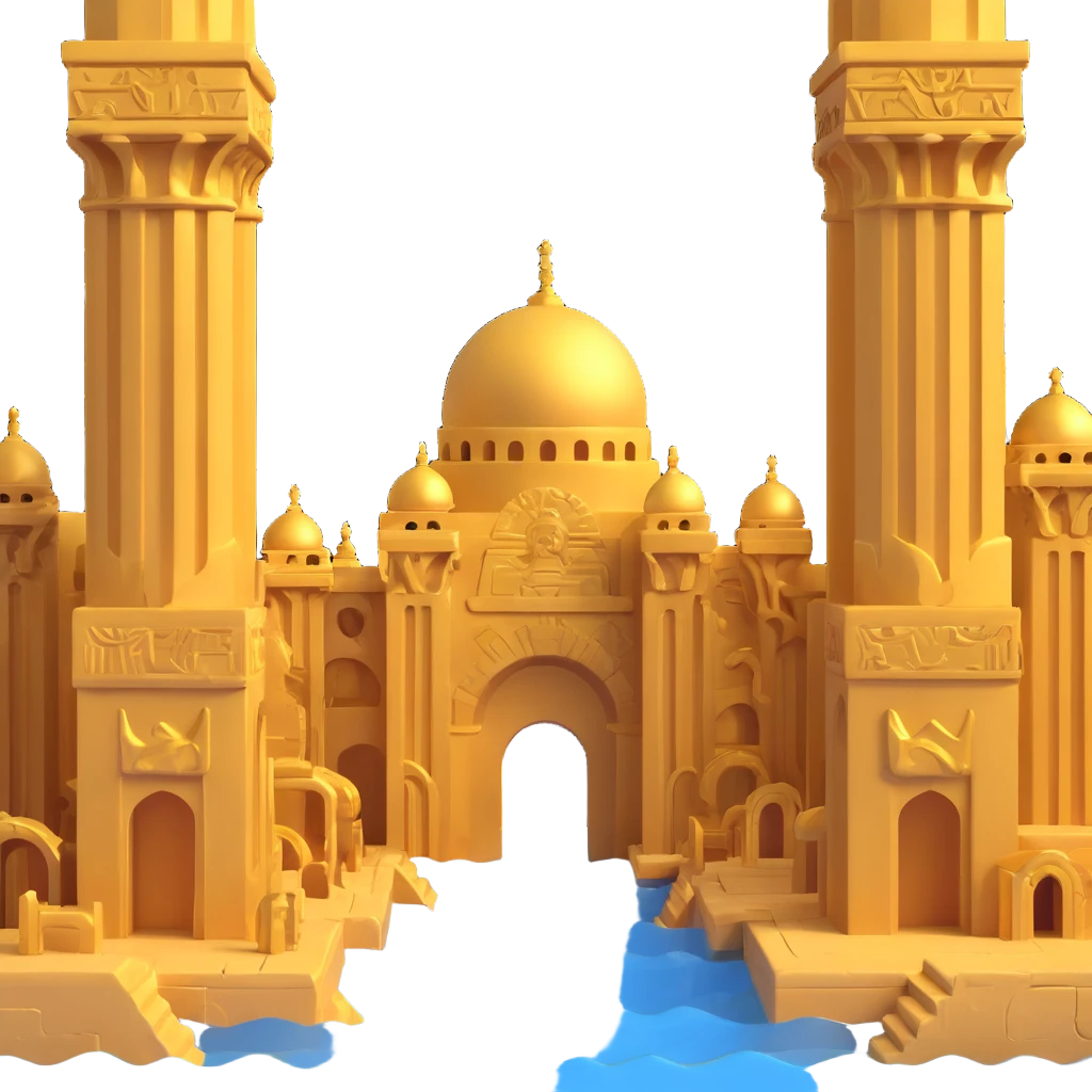 underwater city made of gold with Anunnaki motifs, domes, and pillars emoji