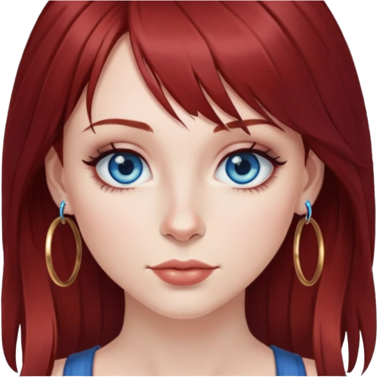 female dark red hair side bangs blue eyes long eyelashes and hoop nose ring  emoji