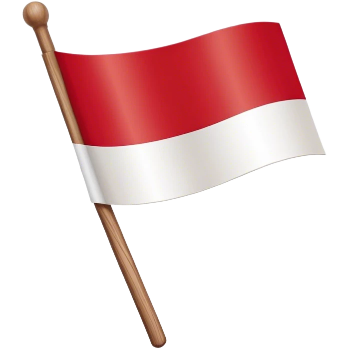 "A simple Polish flag on a wooden stick, waving slightly in the wind. The flag has two horizontal stripes: white on top and red on the bottom. The stick is light brown, made of wood, and slightly tilted to the right. The background is plain white emoji