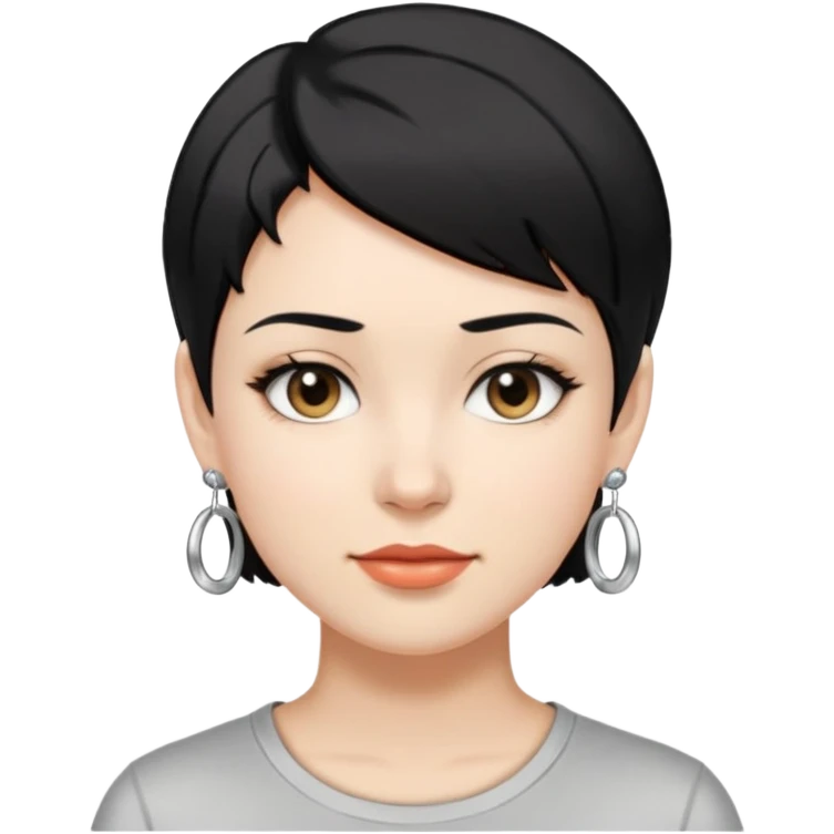 A woman with a base-shaped face, short black hair, wearing a #00c4cc-colored T-shirt and silver earrings. emoji