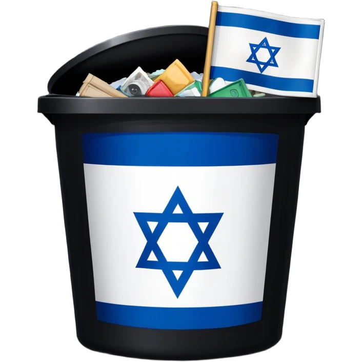 Israel flag in the trash can and it says free gaza n the trash can emoji