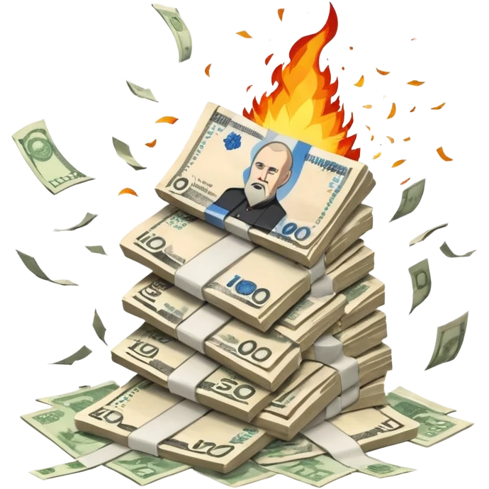 exploding stack of russian ruble notes emoji