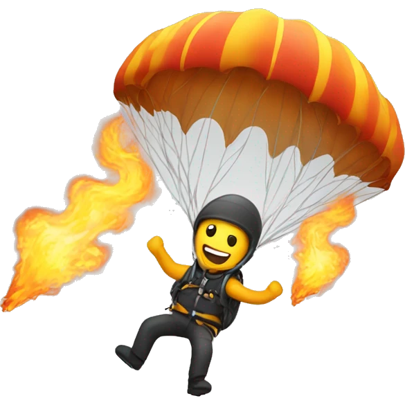 person flying with a parachute in flames emoji
