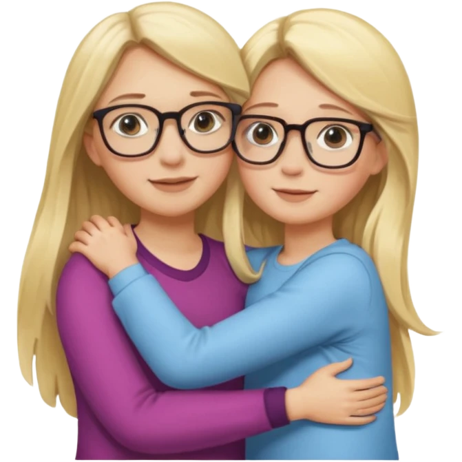 je voudrai un emoji d'une maman blonde avec des lunettes et de sa fille aux cheveux longs et blonds avec des lunettes qui fond un calin, les 2 ont les cheveux longs emoji