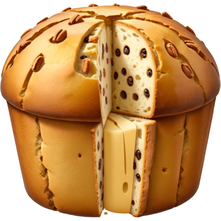 panettone classico, fallo tagliato con una fetta e con la carta a torno emoji