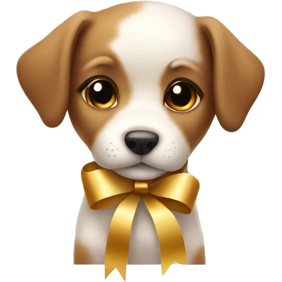 Cute puppy with gold ribbon emoji