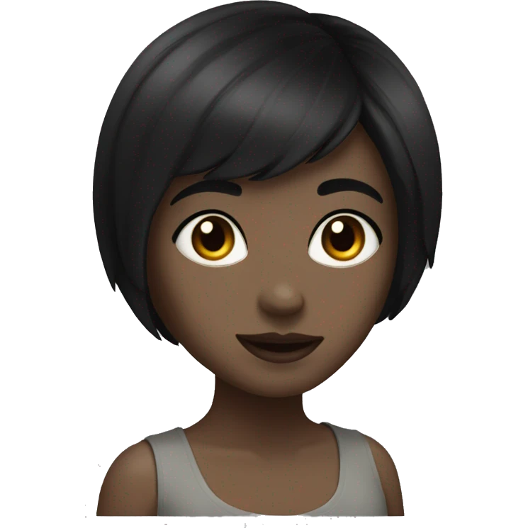 A girl with short black hair, black eyes, medium lips size emoji