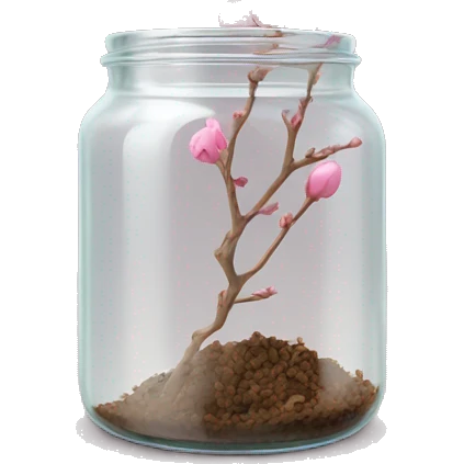 Delicate twig with pink buds on a transparent jar emoji