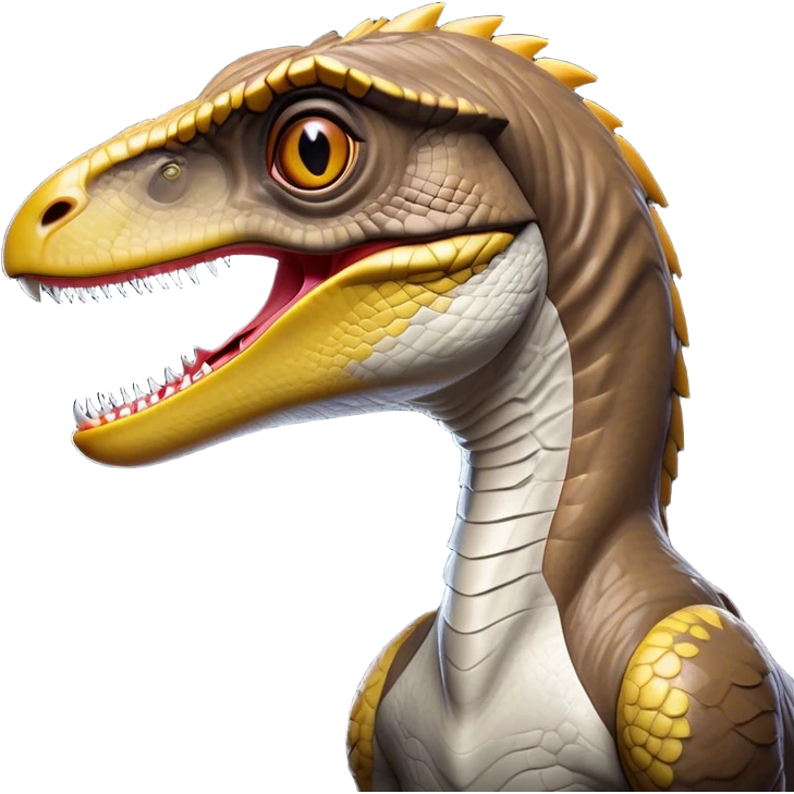 Cinematic Noble Velociraptor Portrait Emoji, Poised and agile, with a slender, streamlined build, sharp, cunning eyes, and a sleek snout hinting at predatory precision, Simplified yet sharply defined features, highly detailed, glowing with a cool, dynamic radiance, high shine, intelligent and swift, stylized with an air of agile prehistoric grace, focused and alert, soft glowing outline, capturing the essence of a watchful and confident Velociraptor that appears ready to dash out of the screen with effortless speed! emoji
