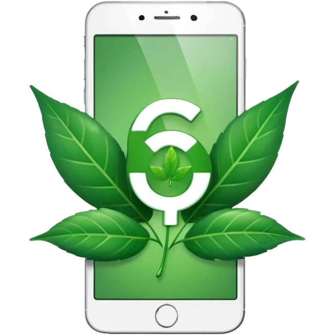 smartphone with a leaf symbol on the screen emoji