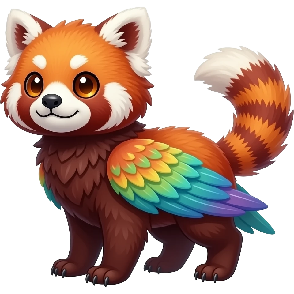 Colorful tropical exotic cute beaked beaky cool beautiful shiny beautiful fantasy-Gryphon-caracal-Cacomistle-Trico-Red-Panda-oncilla-animal-Fakémon-hybrid-fursona (full body) emoji