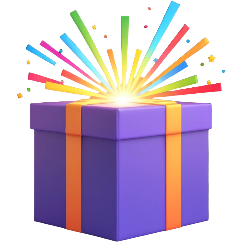 a gift box opened with magical light rays coming out, vibrant, no text emoji