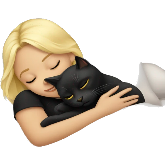 Blonde girl sleeping with black cat on bed emoji