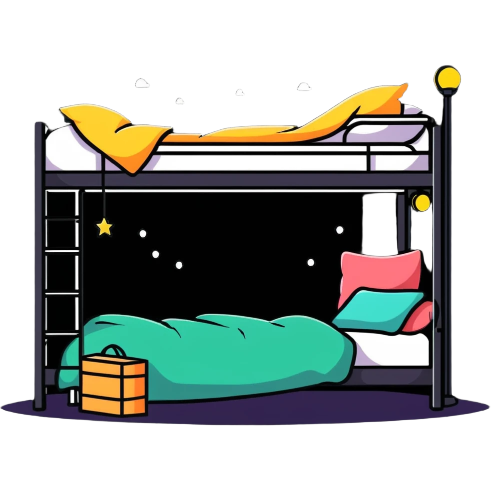 cozy loft bed with string fairy lights glowing underneath emoji