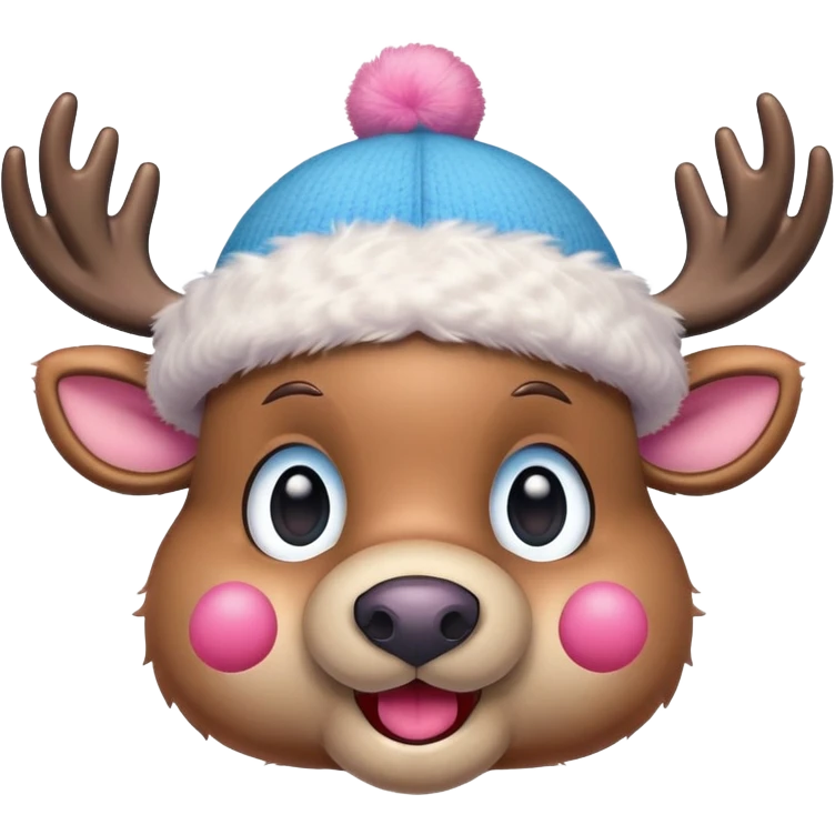 Tony Tony Chopper in cute reindeer form with pink hat and blue nose emoji