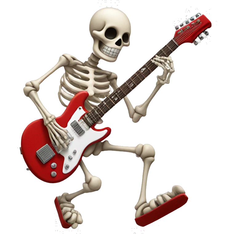 skeleton with a red and white eletric guitar emoji