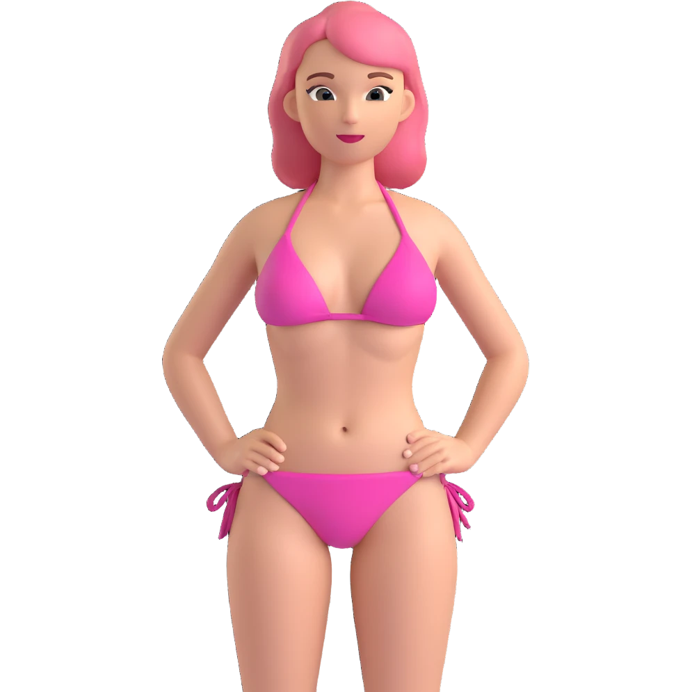 a woman wearing a pink bikini, standing confidently, minimal background, vibrant colors emoji
