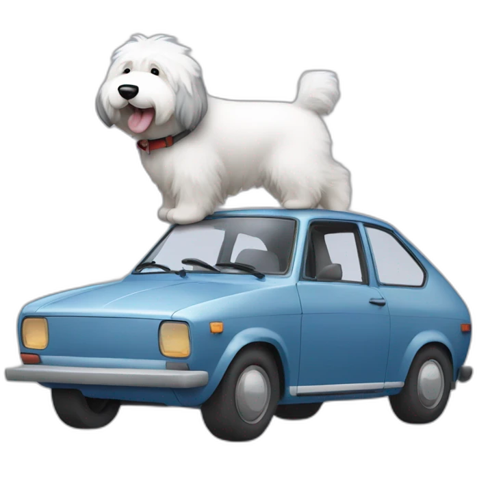 Sexy english sheepdog driving volkswagen polo emoji