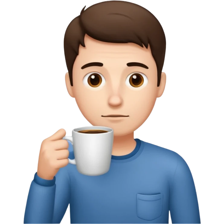 A man who didn't get enough sleep is holding coffee in his hands emoji