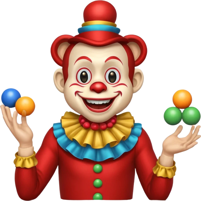 Monkey clown juggling balls, half body emoji