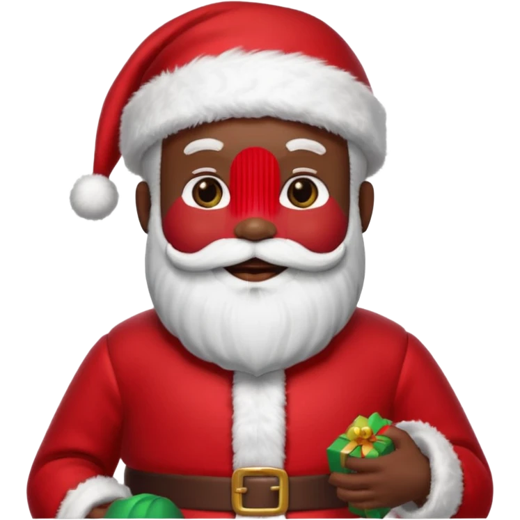 boneco negro vestido de papai Noel sorridente  emoji