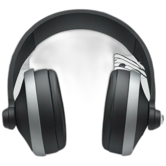 Headset with an analytics dashboard and music notes emoji