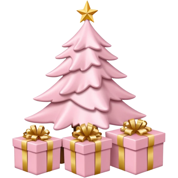 Light pink Christmas gifts under a white Christmas tree emoji