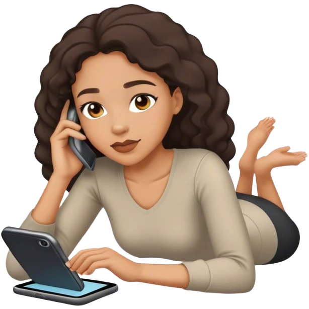 lightskin black lady laying down scrolling on phone emoji