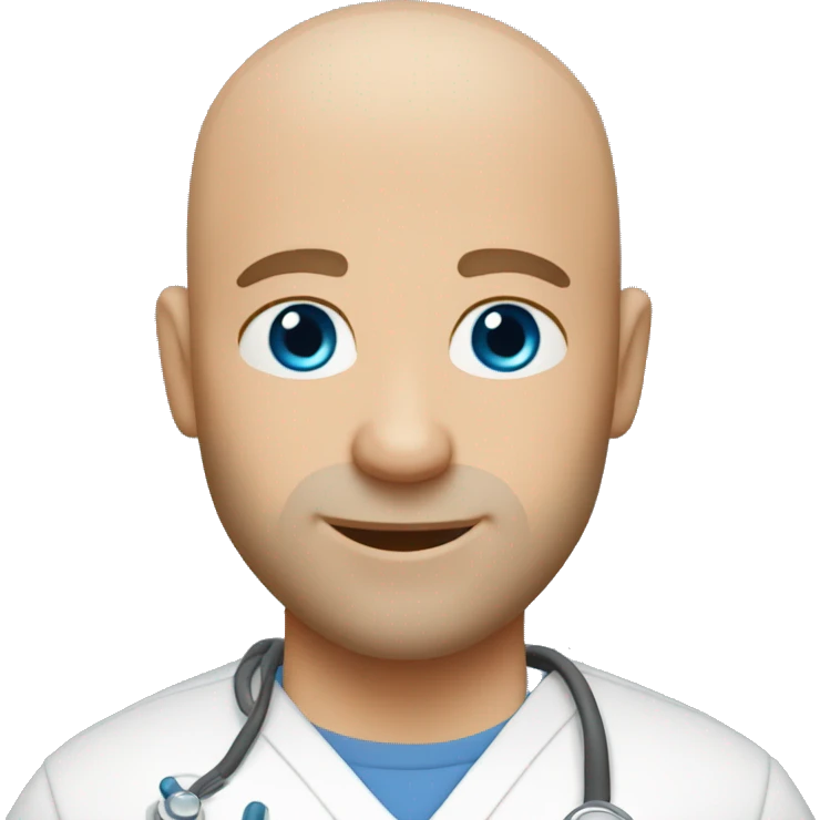 bald Physical therapy owner blue eyes and scruff emoji