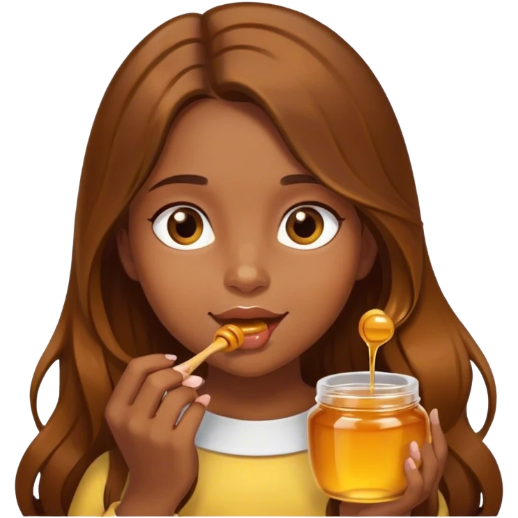 Girl, brown long hair, eating honey  emoji