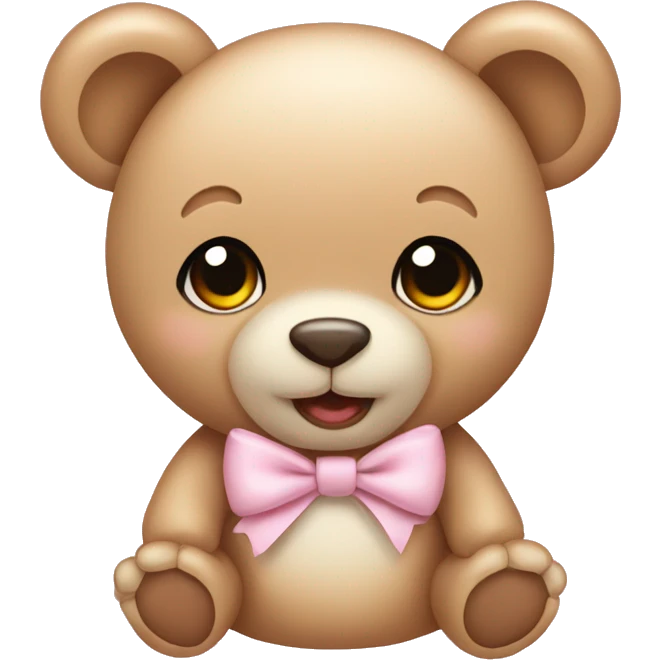 Baby teddy bear with a light pink bow on the ear emoji