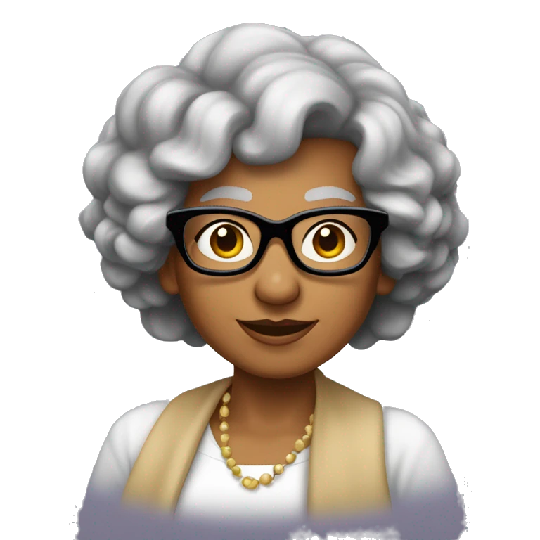 Abuela joven con pelo largo color negro con ondas y lentes rectangulares y que vista ropa elegante emoji