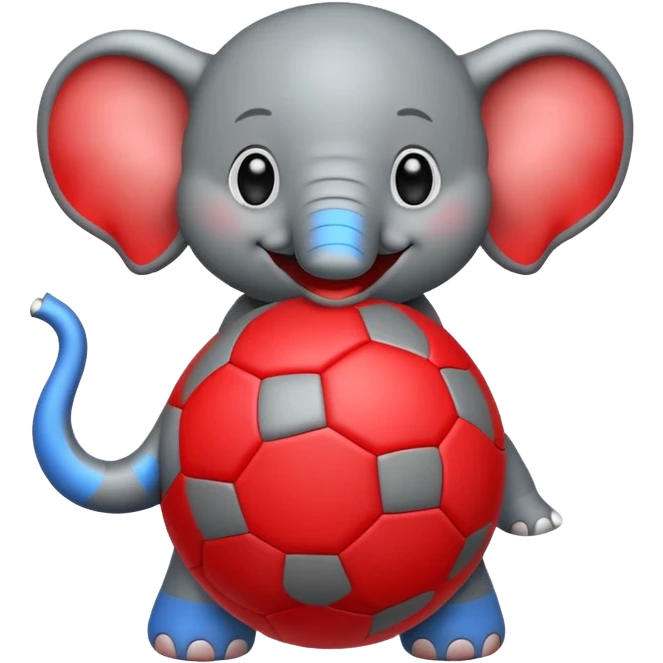 Create a cute emoji of a smiling cartoon elephant balancing a red patterned ball on its trunk emoji