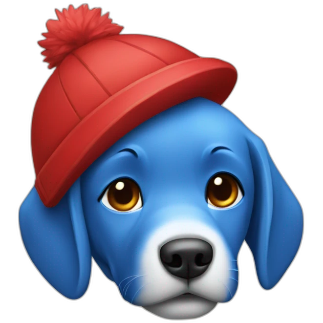 Blue dog with red cap w log emoji