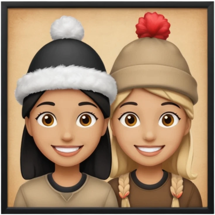 a framed photo of 2 friends in a theme park emoji