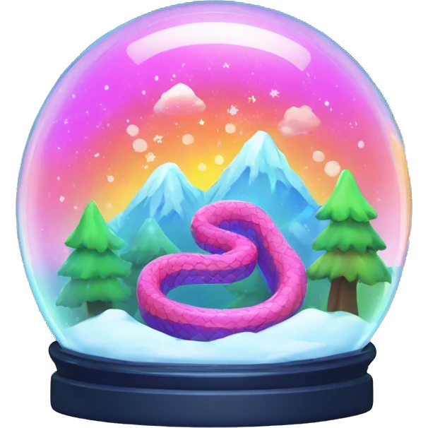Kawaii rainbow neon snake mountain snow globe  emoji
