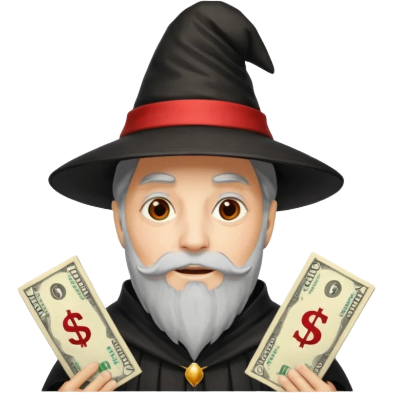 gorro negro, con tira roja, de mago lleno de dolares emoji