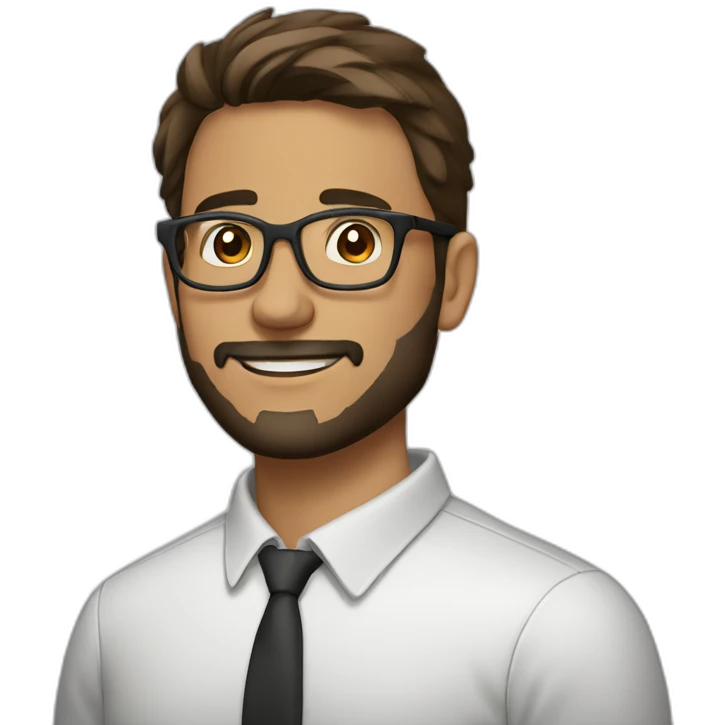 male, short beard, glasses, straight brown hair comed back and larger nose, 26 years old emoji