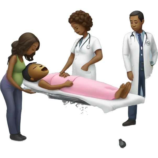 a woman gives birth and doctors stand nearby emoji