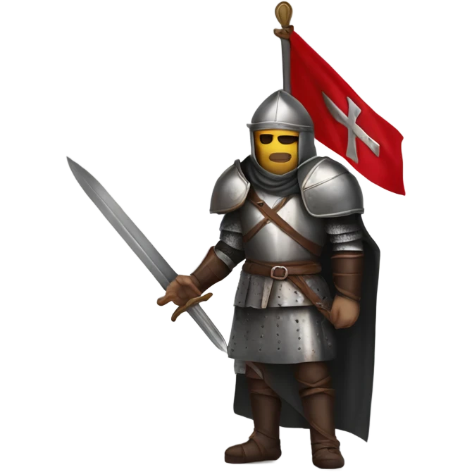 make an emoji like this 🧙🏻‍♂ but instead the guy without a beard and also wearing "Crusaders" clothing and a helmet plus with a sword and shield
make sure there is the Crusaders flag on the armour  from the First Crusade 
 emoji