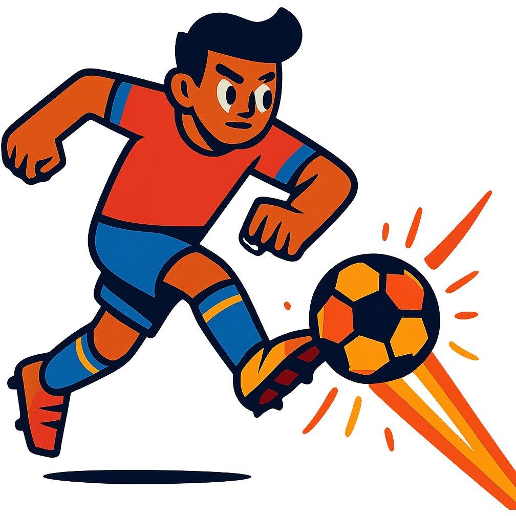 vibrant toon style soccer player with a glowing laser beam emoji