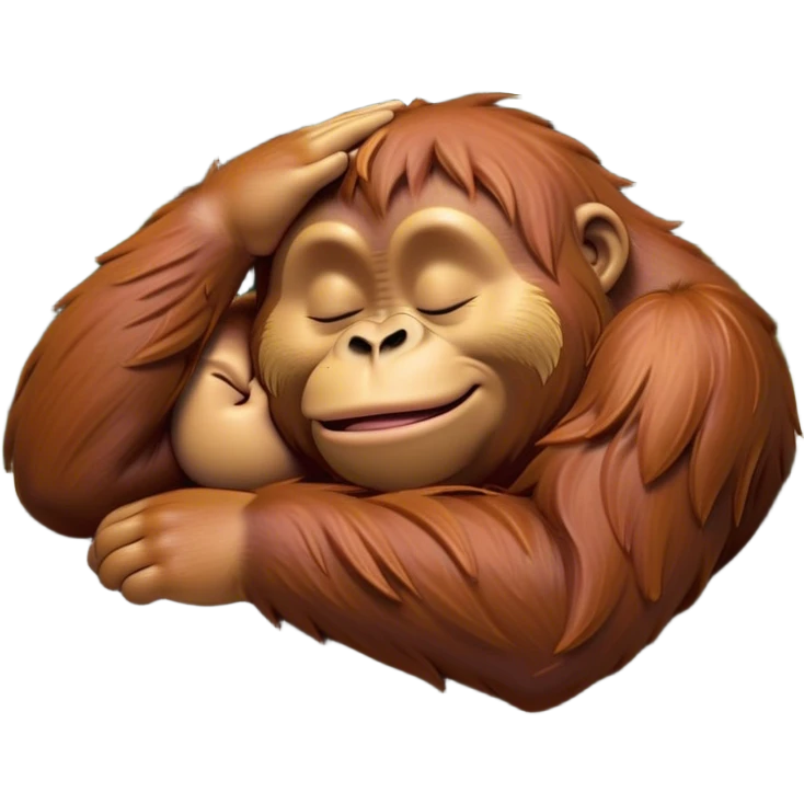 Meme-Worthy cute Sleeping Orangutan Portrait Emoji, Head resting peacefully with a contented smile, showcasing luxuriously soft fur and eyes gently closed in serene slumber, Simplified yet comically adorable features, highly detailed, glowing with a soft, drowsy jungle light, high shine, relaxed and utterly lovable, stylized with an air of playful laziness, bright and heartwarming, soft glowing outline, capturing the essence of a sleeping orangutan that feels destined to become the next viral icon of adorable rest! emoji