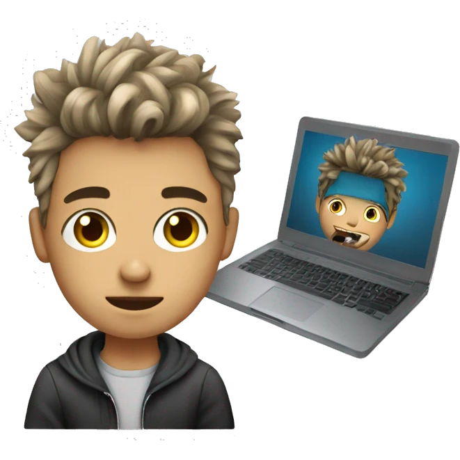 Graphic Designer boy with wolfcut hair with laptop emoji