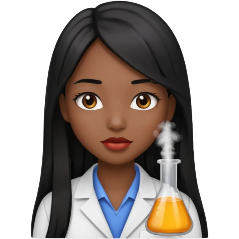 Science Chemistry girl with long black straight hair, brown eyes and two toned lips with a dark skin tone emoji