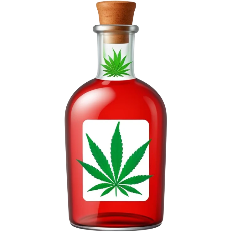 curved glass bottle in red with a green cannabis leaf printed on it emoji