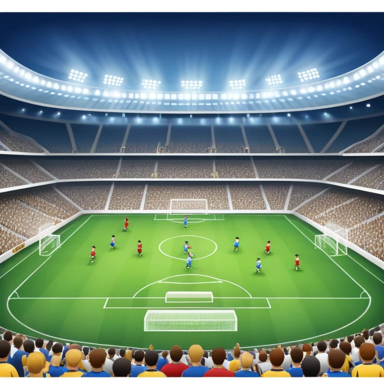 An icon showing a soccer stadium filled with players in action, inspired by EA Sports FC 25. The design features players on the field, with the stadium lights shining brightly and a lively crowd in the stands. Transparent background highlights the energy and excitement of the match. emoji