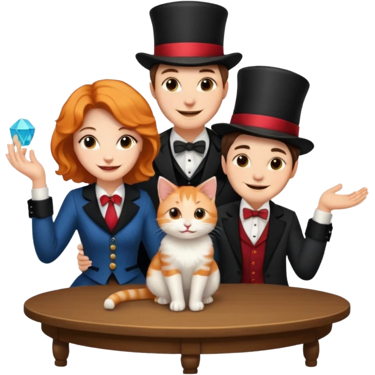 magician couple and their pet cat emoji