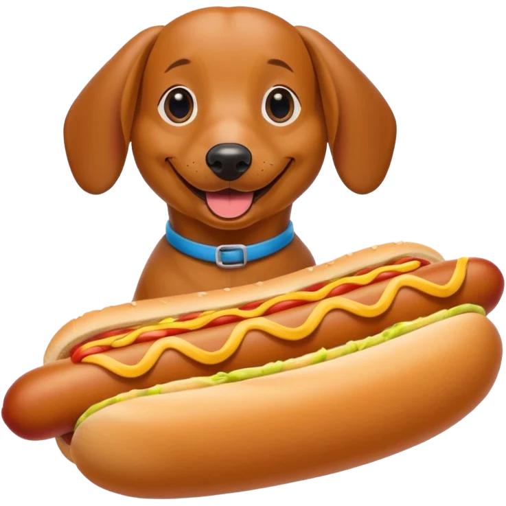 A Weiner dog in a hotdog bun emoji