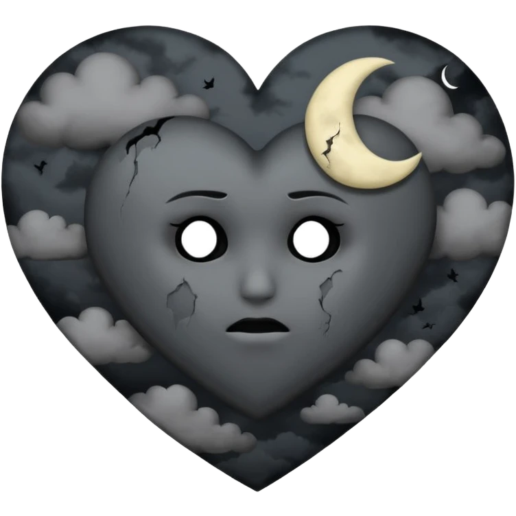 emo heart with crescent moon and dark clouds emoji